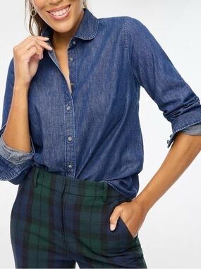 J.Crew Factory Denim Button-Up Shirt – Peter Pan Collar Harbor Blue Wash XXL NWT